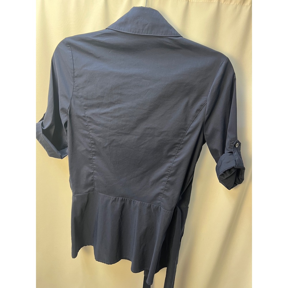 Diane von Furstenberg Navy Blue Utility Wrap Top Peplum Short Sleeve Blouse Sz 8 - Picture 4 of 7